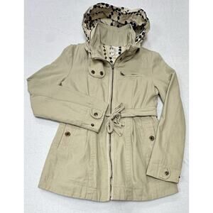 Vintage Tulle Anthropology Cotton Women’s Jacket Hooded Canvas Khaki Career EUC